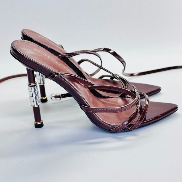 Azalea Wang Brown Jeweled Heels Size 7.5 Brown Leather 5" Heel Formal Event - Picture 7 of 15